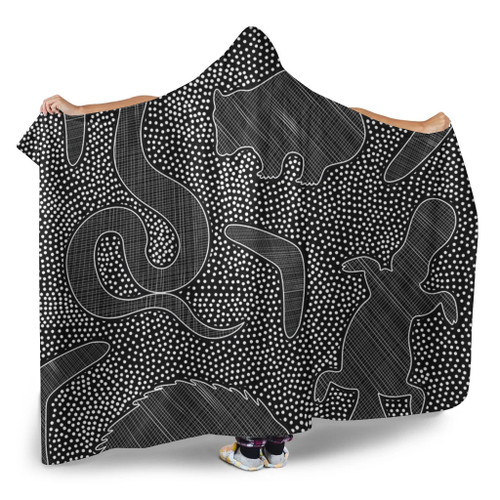 Australia Dot Painting Inspired Aboriginal Hooded Blanket - Aboriginal Dot Grey Art With Animals Hooded Blanket Australia Dot Painting Inspired Aboriginal Hooded Blanket - Aboriginal Dot Grey Art With Animals Hooded Blanket