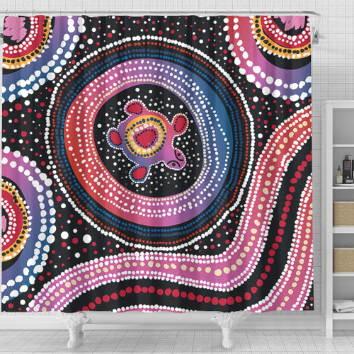 Australia Dot Painting Inspired Aboriginal Shower Curtain - Turtles With Dot In Aboriginal Shower Curtain Australia Dot Painting Inspired Aboriginal Shower Curtain - Turtles With Dot In Aboriginal Shower Curtain