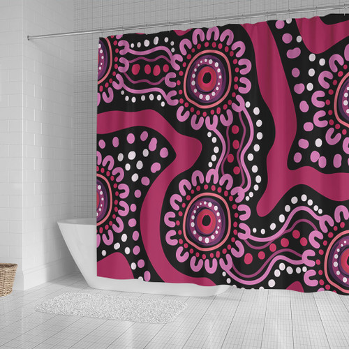 Australia Dot Painting Inspired Aboriginal Shower Curtain - Pink Flowers Aboriginal Dot Art Shower Curtain Australia Dot Painting Inspired Aboriginal Shower Curtain - Pink Flowers Aboriginal Dot Art Shower Curtain