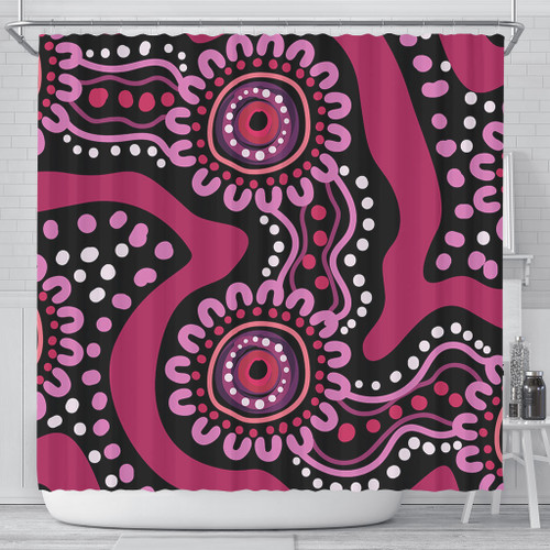 Australia Dot Painting Inspired Aboriginal Shower Curtain - Pink Flowers Aboriginal Dot Art Shower Curtain