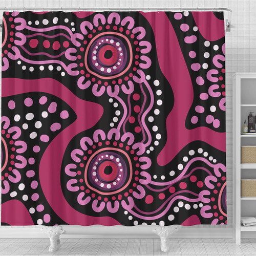 Australia Dot Painting Inspired Aboriginal Shower Curtain - Pink Flowers Aboriginal Dot Art Shower Curtain Australia Dot Painting Inspired Aboriginal Shower Curtain - Pink Flowers Aboriginal Dot Art Shower Curtain