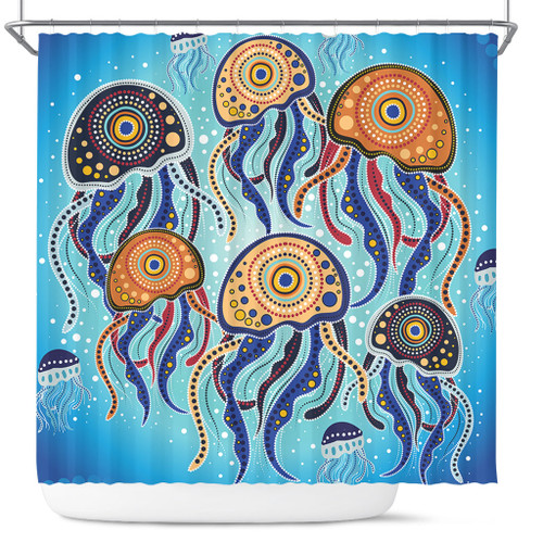 Australia Dot Painting Inspired Aboriginal Shower Curtain - Jellyfish Art In Aboriginal Dot Style Shower Curtain Australia Dot Painting Inspired Aboriginal Shower Curtain - Jellyfish Art In Aboriginal Dot Style Shower Curtain