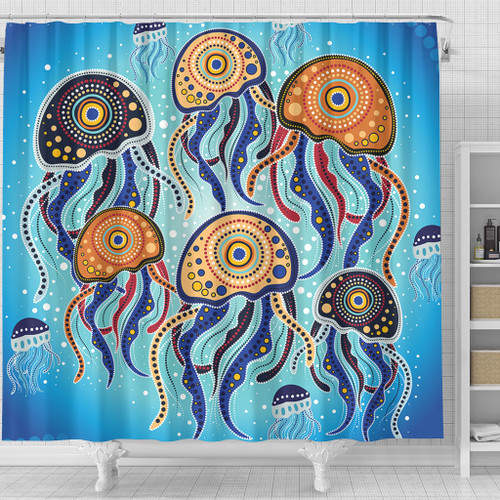 Australia Dot Painting Inspired Aboriginal Shower Curtain - Jellyfish Art In Aboriginal Dot Style Shower Curtain Australia Dot Painting Inspired Aboriginal Shower Curtain - Jellyfish Art In Aboriginal Dot Style Shower Curtain