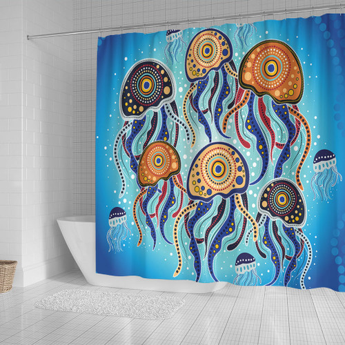 Australia Dot Painting Inspired Aboriginal Shower Curtain - Jellyfish Art In Aboriginal Dot Style Shower Curtain Australia Dot Painting Inspired Aboriginal Shower Curtain - Jellyfish Art In Aboriginal Dot Style Shower Curtain