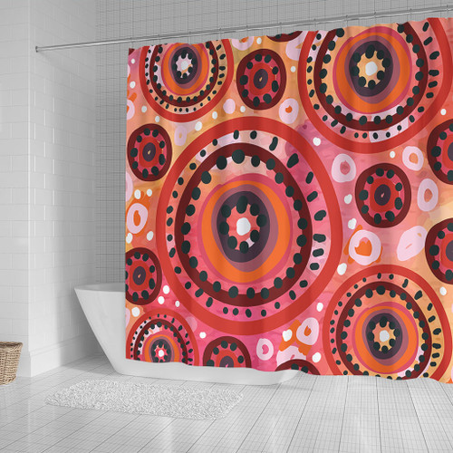 Australia Dot Painting Inspired Aboriginal Shower Curtain - Circle In The Aboriginal Dot Art Style Shower Curtain Australia Dot Painting Inspired Aboriginal Shower Curtain - Circle In The Aboriginal Dot Art Style Shower Curtain