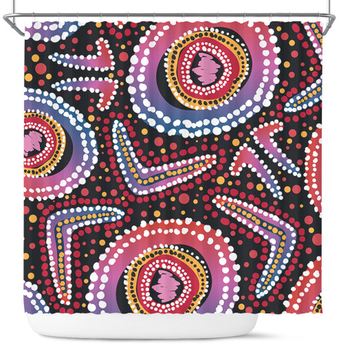 Australia Dot Painting Inspired Aboriginal Shower Curtain - Boomerang From Aboriginal Art Shower Curtain Australia Dot Painting Inspired Aboriginal Shower Curtain - Boomerang From Aboriginal Art Shower Curtain