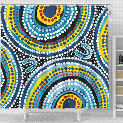 Australia Dot Painting Inspired Aboriginal Shower Curtain - Blue Aboriginal Style Dot Art Shower Curtain Australia Dot Painting Inspired Aboriginal Shower Curtain - Blue Aboriginal Style Dot Art Shower Curtain