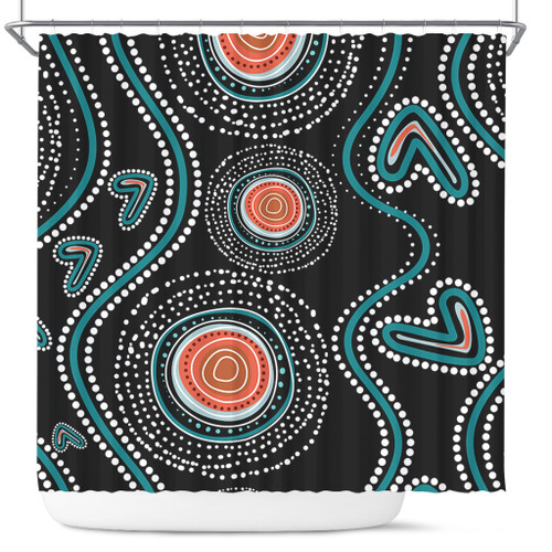 Australia Dot Painting Inspired Aboriginal Shower Curtain - Aboriginal Green Dot Patterns Art Painting Shower Curtain