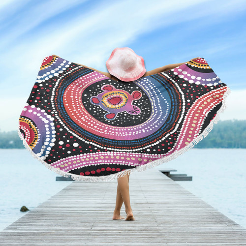Australia Dot Painting Inspired Aboriginal Beach Blanket - Turtles With Dot In Aboriginal Beach Blanket Australia Dot Painting Inspired Aboriginal Beach Blanket - Turtles With Dot In Aboriginal Beach Blanket