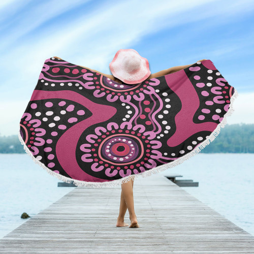Australia Dot Painting Inspired Aboriginal Beach Blanket - Pink Flowers Aboriginal Dot Art Beach Blanket Australia Dot Painting Inspired Aboriginal Beach Blanket - Pink Flowers Aboriginal Dot Art Beach Blanket