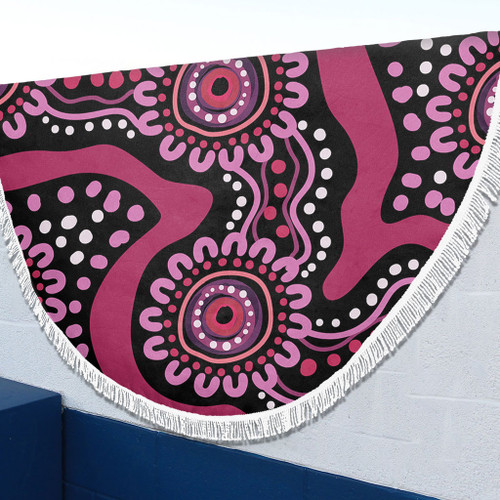 Australia Dot Painting Inspired Aboriginal Beach Blanket - Pink Flowers Aboriginal Dot Art Beach Blanket Australia Dot Painting Inspired Aboriginal Beach Blanket - Pink Flowers Aboriginal Dot Art Beach Blanket