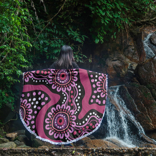 Australia Dot Painting Inspired Aboriginal Beach Blanket - Pink Flowers Aboriginal Dot Art Beach Blanket Australia Dot Painting Inspired Aboriginal Beach Blanket - Pink Flowers Aboriginal Dot Art Beach Blanket