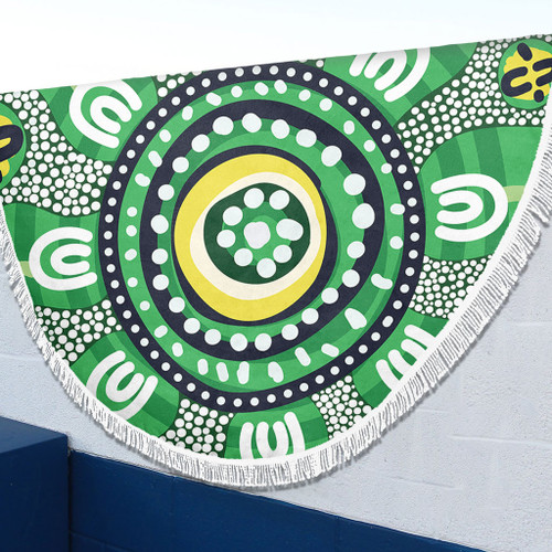 Australia Dot Painting Inspired Aboriginal Beach Blanket - Green Aboriginal Inspired Dot Art Beach Blanket Australia Dot Painting Inspired Aboriginal Beach Blanket - Green Aboriginal Inspired Dot Art Beach Blanket