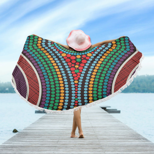 Australia Dot Painting Inspired Aboriginal Beach Blanket - Dot Color In The Aboriginal Style Beach Blanket Australia Dot Painting Inspired Aboriginal Beach Blanket - Dot Color In The Aboriginal Style Beach Blanket