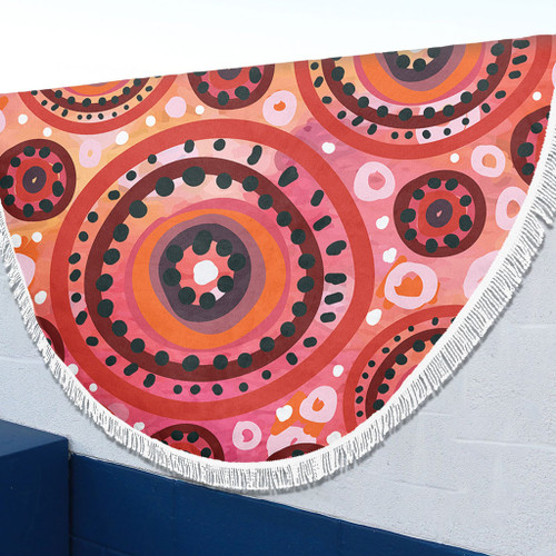 Australia Dot Painting Inspired Aboriginal Beach Blanket - Circle In The Aboriginal Dot Art Style Beach Blanket Australia Dot Painting Inspired Aboriginal Beach Blanket - Circle In The Aboriginal Dot Art Style Beach Blanket
