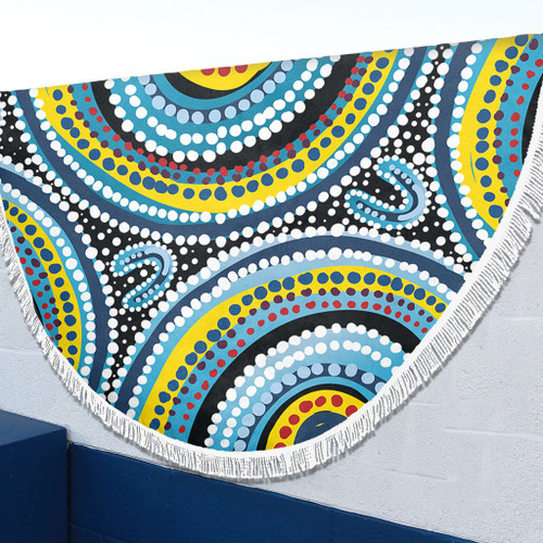Australia Dot Painting Inspired Aboriginal Beach Blanket - Blue Aboriginal Style Dot Art Beach Blanket Australia Dot Painting Inspired Aboriginal Beach Blanket - Blue Aboriginal Style Dot Art Beach Blanket
