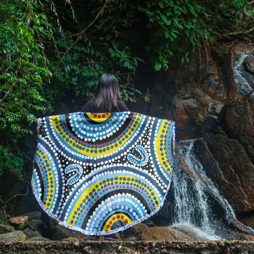 Australia Dot Painting Inspired Aboriginal Beach Blanket - Blue Aboriginal Style Dot Art Beach Blanket Australia Dot Painting Inspired Aboriginal Beach Blanket - Blue Aboriginal Style Dot Art Beach Blanket