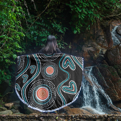 Australia Dot Painting Inspired Aboriginal Beach Blanket - Aboriginal Green Dot Patterns Art Painting Beach Blanket Australia Dot Painting Inspired Aboriginal Beach Blanket - Aboriginal Green Dot Patterns Art Painting Beach Blanket