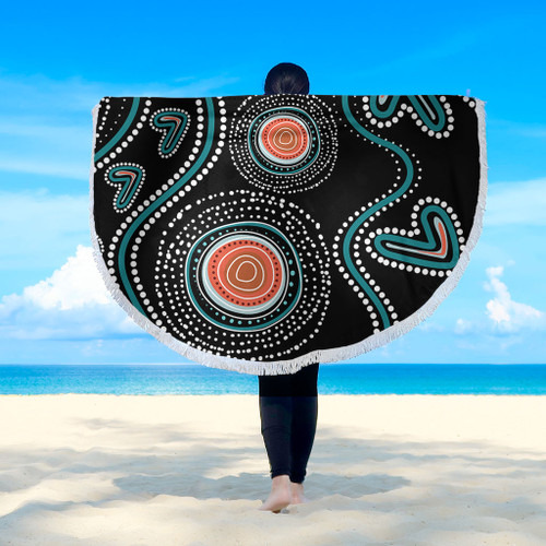 Australia Dot Painting Inspired Aboriginal Beach Blanket - Aboriginal Green Dot Patterns Art Painting Beach Blanket Australia Dot Painting Inspired Aboriginal Beach Blanket - Aboriginal Green Dot Patterns Art Painting Beach Blanket