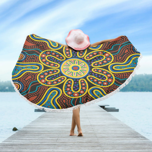 Australia Dot Painting Inspired Aboriginal Beach Blanket - Aboriginal Dot Art Color Inspired Beach Blanket Australia Dot Painting Inspired Aboriginal Beach Blanket - Aboriginal Dot Art Color Inspired Beach Blanket