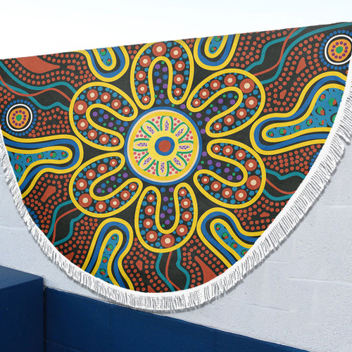 Australia Dot Painting Inspired Aboriginal Beach Blanket - Aboriginal Dot Art Color Inspired Beach Blanket Australia Dot Painting Inspired Aboriginal Beach Blanket - Aboriginal Dot Art Color Inspired Beach Blanket
