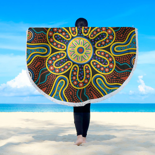 Australia Dot Painting Inspired Aboriginal Beach Blanket - Aboriginal Dot Art Color Inspired Beach Blanket Australia Dot Painting Inspired Aboriginal Beach Blanket - Aboriginal Dot Art Color Inspired Beach Blanket