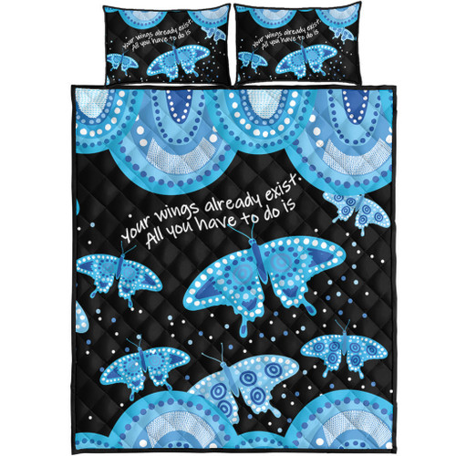 Australia Animals Aboriginal Quilt Bed Set - Your Wings Already Exist Aboriginal Blue Butterflies Art Inspired Quilt Bed Set Australia Animals Aboriginal Quilt Bed Set - Your Wings Already Exist Aboriginal Blue Butterflies Art Inspired Quilt Bed Set