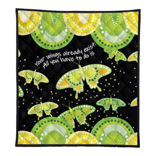 Australia Animals Aboriginal Quilt - Your Wings Already Exist Aboriginal Green Butterflies Art Inspired Quilt Australia Animals Aboriginal Quilt - Your Wings Already Exist Aboriginal Green Butterflies Art Inspired Quilt