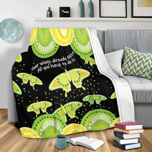 Australia Animals Aboriginal Blanket - Your Wings Already Exist Aboriginal Green Butterflies Art Inspired Blanket Australia Animals Aboriginal Blanket - Your Wings Already Exist Aboriginal Green Butterflies Art Inspired Blanket