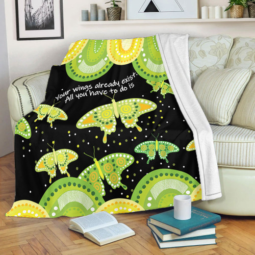 Australia Animals Aboriginal Blanket - Your Wings Already Exist Aboriginal Green Butterflies Art Inspired Blanket Australia Animals Aboriginal Blanket - Your Wings Already Exist Aboriginal Green Butterflies Art Inspired Blanket