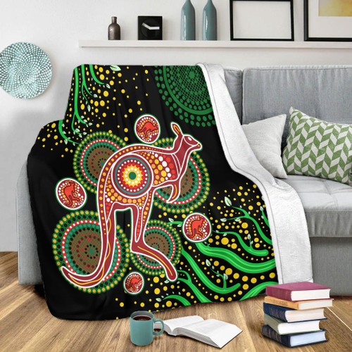 Australia Animals Aboriginal Blanket - Aboriginal Plant With Kangaroo Colorful Art Blanket Australia Animals Aboriginal Blanket - Aboriginal Plant With Kangaroo Colorful Art Blanket