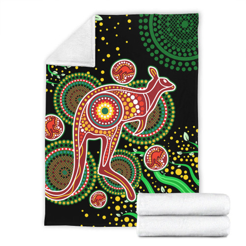 Australia Animals Aboriginal Blanket - Aboriginal Plant With Kangaroo Colorful Art Blanket Australia Animals Aboriginal Blanket - Aboriginal Plant With Kangaroo Colorful Art Blanket