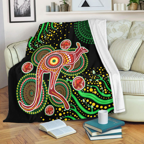 Australia Animals Aboriginal Blanket - Aboriginal Plant With Kangaroo Colorful Art Blanket Australia Animals Aboriginal Blanket - Aboriginal Plant With Kangaroo Colorful Art Blanket