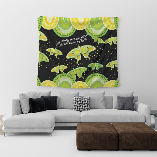 Australia Animals Aboriginal Tapestry - Your Wings Already Exist Aboriginal Green Butterflies Art Inspired Tapestry