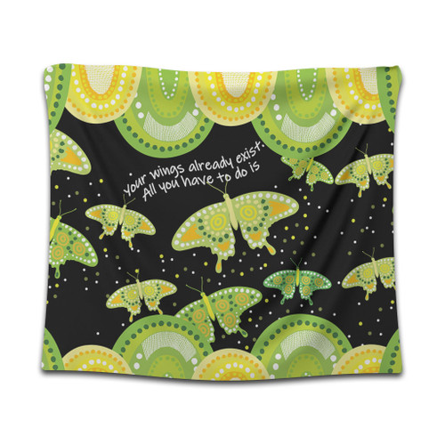 Australia Animals Aboriginal Tapestry - Your Wings Already Exist Aboriginal Green Butterflies Art Inspired Tapestry Australia Animals Aboriginal Tapestry - Your Wings Already Exist Aboriginal Green Butterflies Art Inspired Tapestry