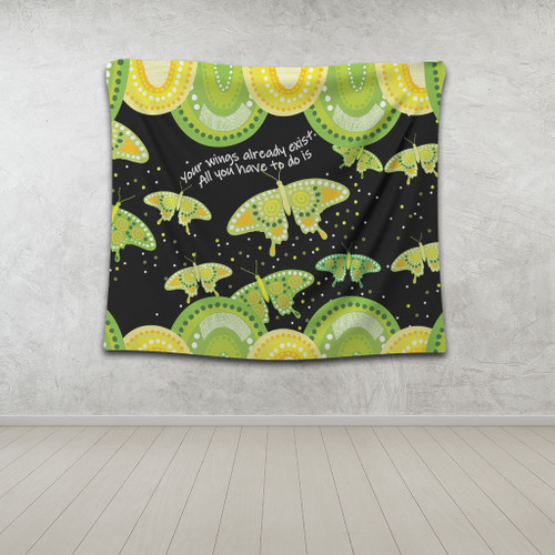 Australia Animals Aboriginal Tapestry - Your Wings Already Exist Aboriginal Green Butterflies Art Inspired Tapestry Australia Animals Aboriginal Tapestry - Your Wings Already Exist Aboriginal Green Butterflies Art Inspired Tapestry