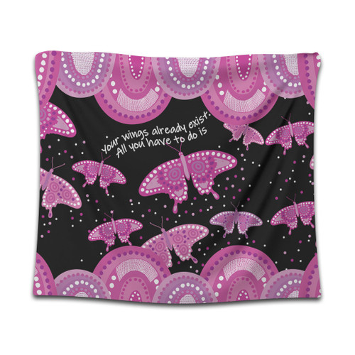 Australia Animals Aboriginal Tapestry - Your Wings Already Exist Aboriginal Pink Butterflies Art Inspired Tapestry