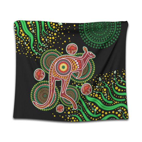 Australia Animals Aboriginal Tapestry - Aboriginal Plant With Kangaroo Colorful Art Tapestry Australia Animals Aboriginal Tapestry - Aboriginal Plant With Kangaroo Colorful Art Tapestry