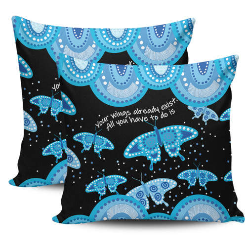 Australia Animals Aboriginal Pillow Cases - Your Wings Already Exist Aboriginal Blue Butterflies Art Inspired Pillow Cases