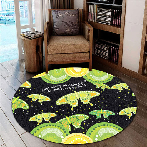 Australia Animals Aboriginal Round Rug - Your Wings Already Exist Aboriginal Green Butterflies Art Inspired Round Rug Australia Animals Aboriginal Round Rug - Your Wings Already Exist Aboriginal Green Butterflies Art Inspired Round Rug