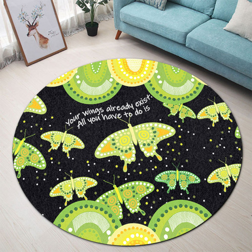 Australia Animals Aboriginal Round Rug - Your Wings Already Exist Aboriginal Green Butterflies Art Inspired Round Rug