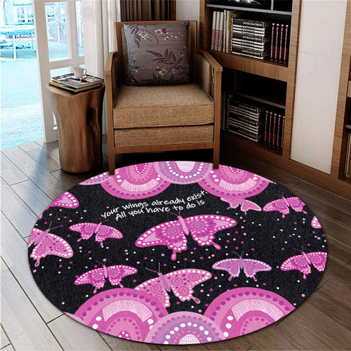 Australia Animals Aboriginal Round Rug - Your Wings Already Exist Aboriginal Pink Butterflies Art Inspired Round Rug Australia Animals Aboriginal Round Rug - Your Wings Already Exist Aboriginal Pink Butterflies Art Inspired Round Rug