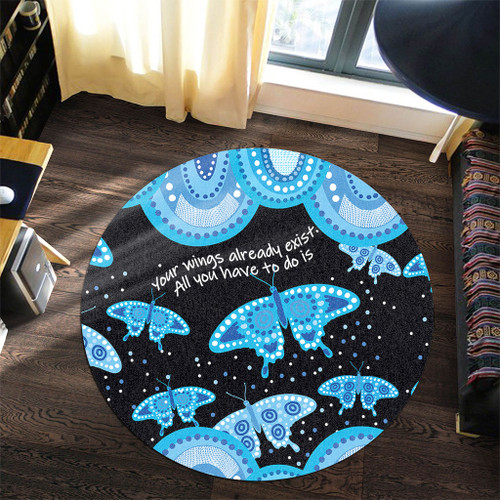 Australia Animals Aboriginal Round Rug - Your Wings Already Exist Aboriginal Blue Butterflies Art Inspired Round Rug Australia Animals Aboriginal Round Rug - Your Wings Already Exist Aboriginal Blue Butterflies Art Inspired Round Rug