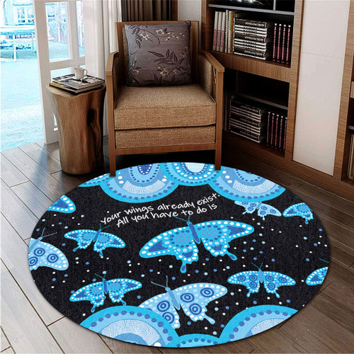 Australia Animals Aboriginal Round Rug - Your Wings Already Exist Aboriginal Blue Butterflies Art Inspired Round Rug Australia Animals Aboriginal Round Rug - Your Wings Already Exist Aboriginal Blue Butterflies Art Inspired Round Rug