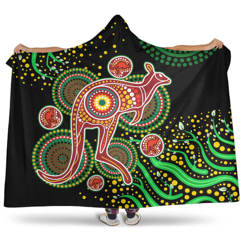Australia Animals Aboriginal Hooded Blanket - Aboriginal Plant With Kangaroo Colorful Art Hooded Blanket Australia Animals Aboriginal Hooded Blanket - Aboriginal Plant With Kangaroo Colorful Art Hooded Blanket