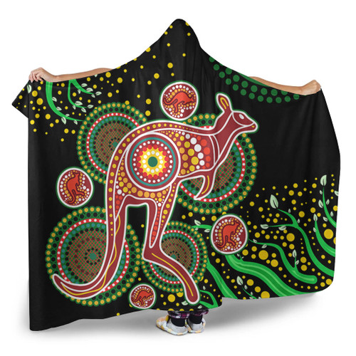 Australia Animals Aboriginal Hooded Blanket - Aboriginal Plant With Kangaroo Colorful Art Hooded Blanket Australia Animals Aboriginal Hooded Blanket - Aboriginal Plant With Kangaroo Colorful Art Hooded Blanket