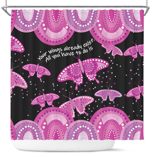 Australia Animals Aboriginal Shower Curtain - Your Wings Already Exist Aboriginal Pink Butterflies Art Inspired Shower Curtain
