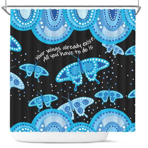 Australia Animals Aboriginal Shower Curtain - Your Wings Already Exist Aboriginal Blue Butterflies Art Inspired Shower Curtain