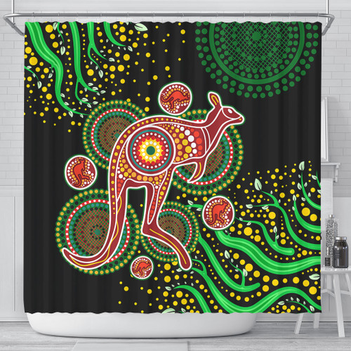 Australia Animals Aboriginal Shower Curtain - Aboriginal Plant With Kangaroo Colorful Art Shower Curtain