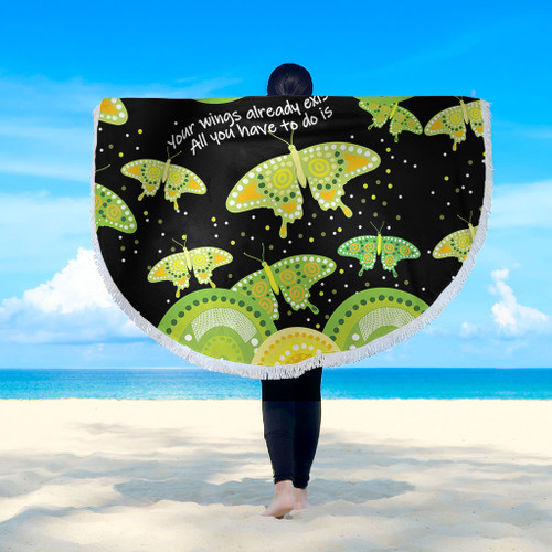 Australia Animals Aboriginal Beach Blanket - Your Wings Already Exist Aboriginal Green Butterflies Art Inspired Beach Blanket Australia Animals Aboriginal Beach Blanket - Your Wings Already Exist Aboriginal Green Butterflies Art Inspired Beach Blanket